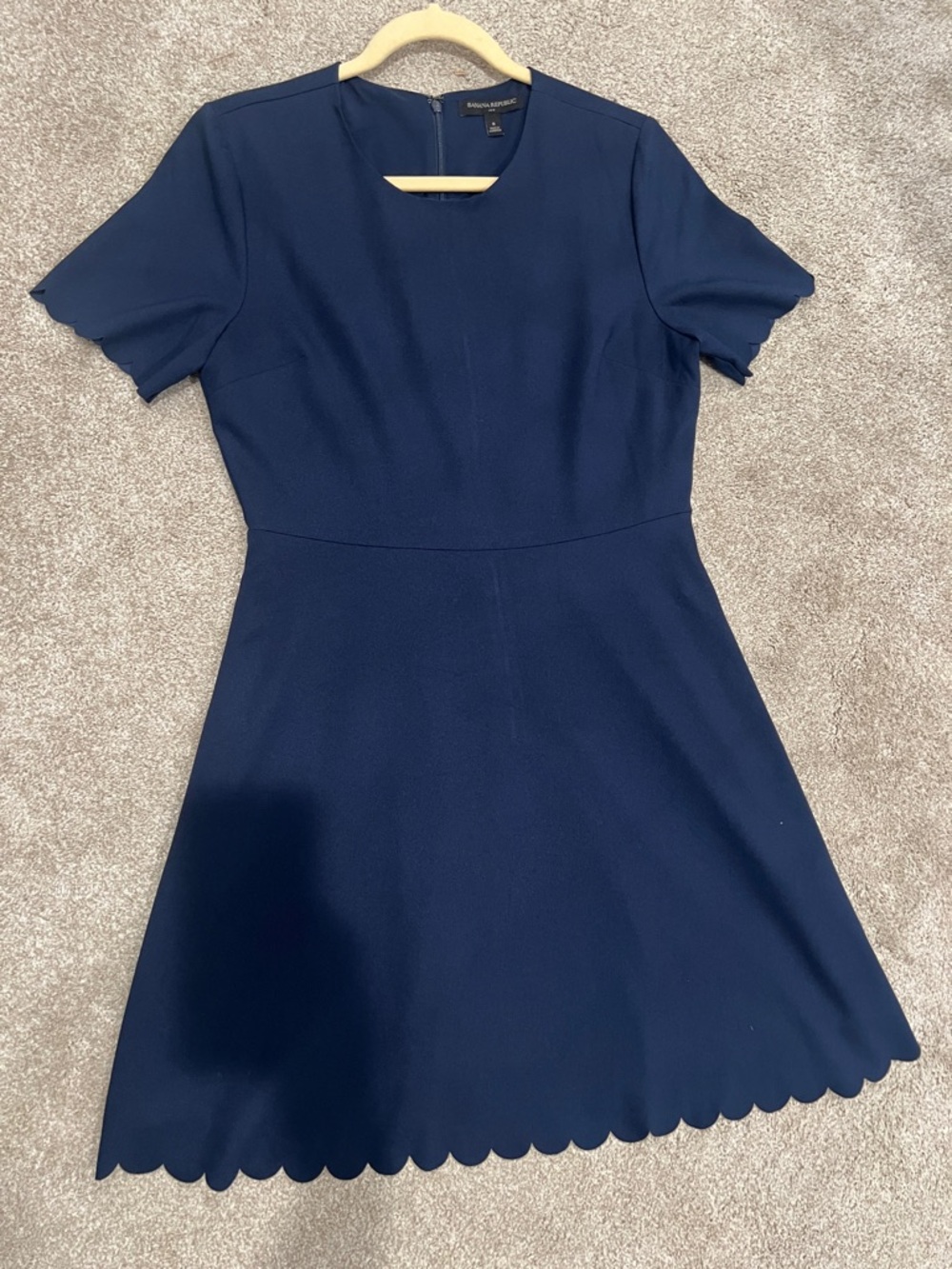 Banana Republic Factory Navy Scalloped Short-Sleeve A-Line Dress